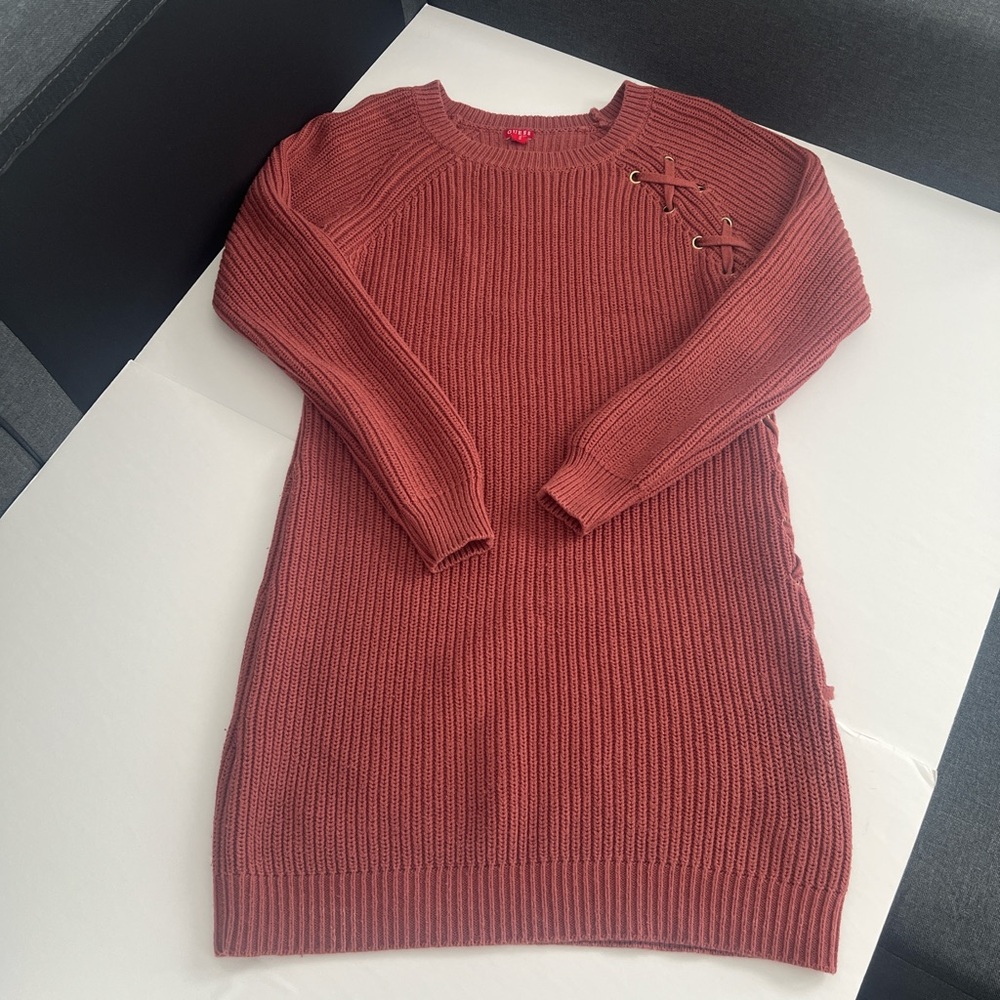 Guess long sleeve Mini sweater dress with lace up detail - size S
